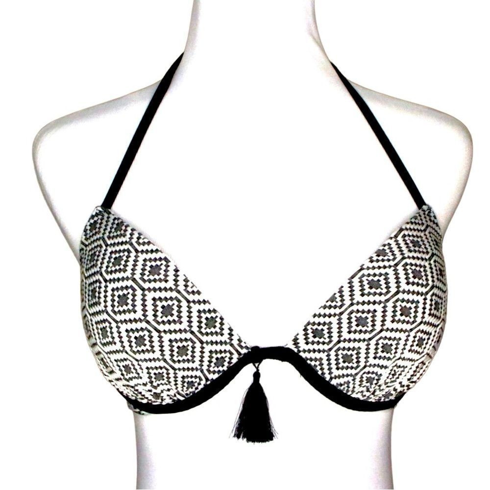 Shade & Shore Black White Geometric Lightly Padded Bra Bikini Swim Top 34C Beach